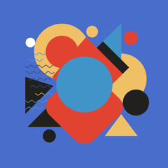 Obraz premium A vibrant abstract composition featuring a dynamic collage of colorful geometric shapes. Modern graphic art illustration with minimalist design elements