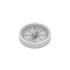 3d icon of a white compass isolated on transparent background, showing cardinal directions and a needle pointing north, symbolizing guidance and navigation
