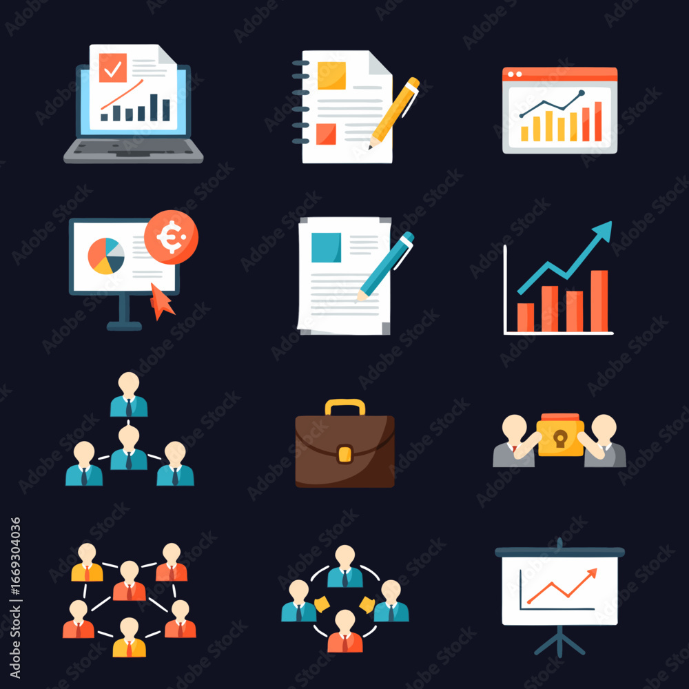 Fototapete flat design vector icon set with various symbols for web and mobile applications