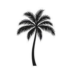 Fototapeta premium Simple black silhouette of a tropical palm tree, an isolated vector graphic icon perfect for summer travel and beach design themes