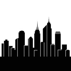 Naklejka premium Simple black silhouette of a generic city skyline with skyscrapers. Minimalist vector illustration of urban architecture for graphic design