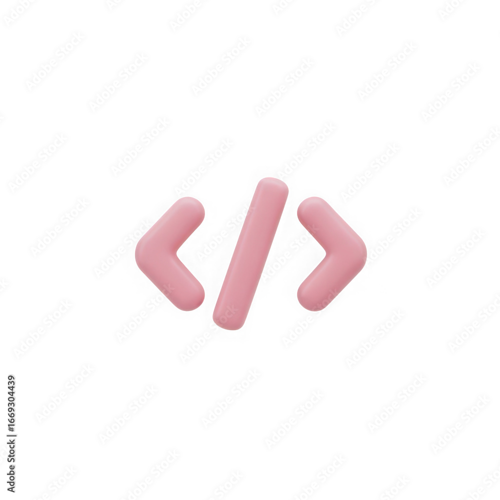 Poster 3d icon of pink coding symbols isolated on transparent background