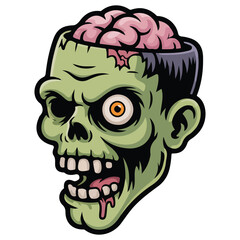 Zombie head cartoon simple Halloween vector illustration on white background