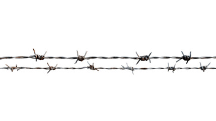 Two Strands of Rusty Barbed Wire Isolated on Transparent Background, PNG