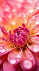 Fototapeta premium Close-up of a vibrant pink and orange dahlia flower with water droplets