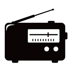 black and white silhouette of a radio icon vector on a white background