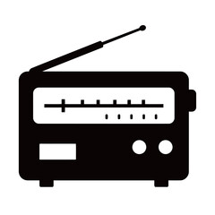 black and white silhouette of a radio icon vector on a white background