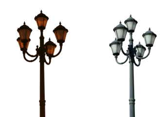 Elegant Victorian-Style Street Lamps: Two Color Options Isolated on Transparent Background