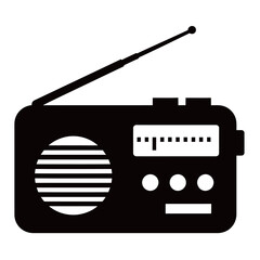 black and white silhouette of a radio icon vector on a white background