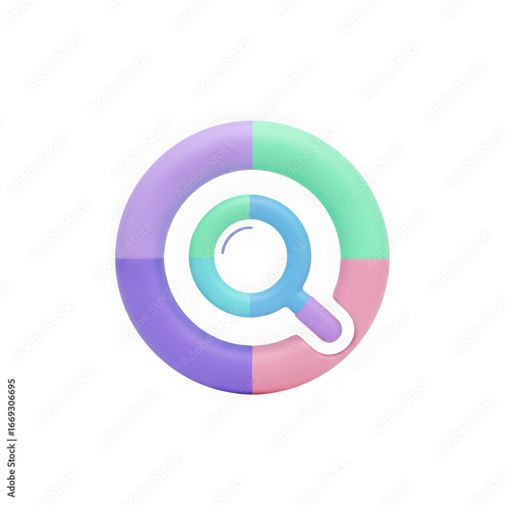 Aufkleber 3d icon of abstract magnifying glass icon with colorful segments isolated on transparent background