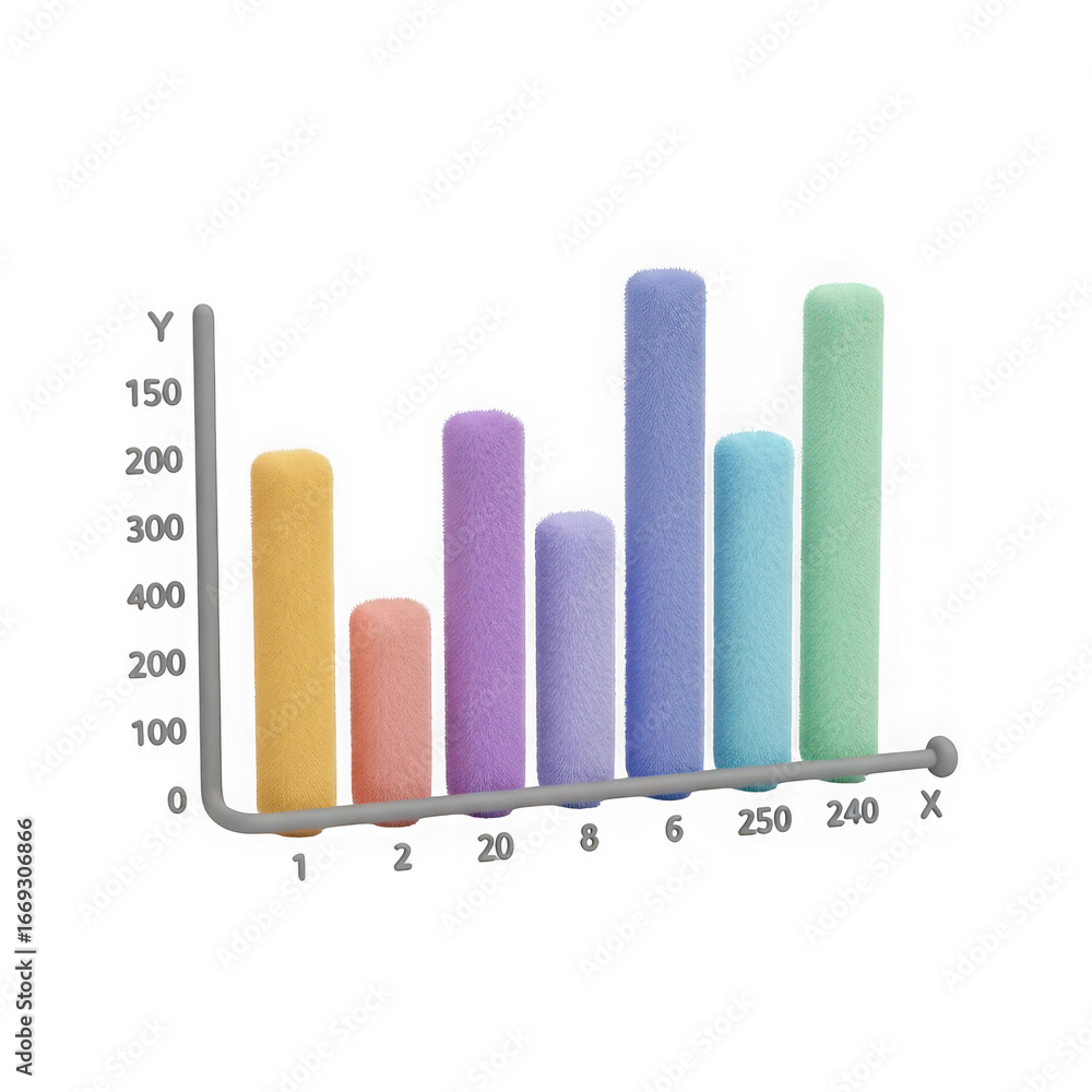 Poster 3d icon of a colorful bar chart with spongelike bars isolated on transparent background