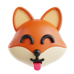 Playful 3D Rendered Fox Head with Tongue Out Animal Emoji