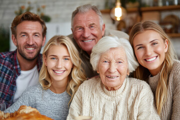 joyful family warmly embraces their grandmother at doorstep tears of happiness glistening in their eyes
