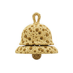 3d icon of a unique bell made of porous beige material, isolated on transparent background