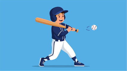 Flat illustration of Baseball Player Swinging Bat