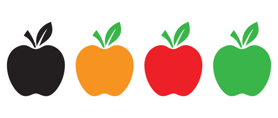 Colorful Apple Icons. Black, Orange, Red, Green Variants for UI, Education & Design Themes.