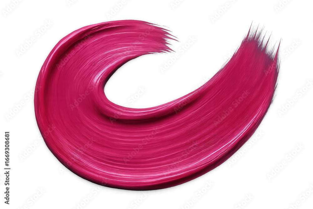 Poster vivid pink paint forming a dynamic curved brushstroke on a transparent background, ideal for adding 