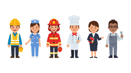 Fototapeta premium Diverse Professions A Colorful Illustration of Various Occupations in the Community - Work Life