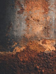 A close-up view of a metal surface, heavily rusted and showing a variety of textures and tones, from dark gray to rich, earthy browns and oranges.