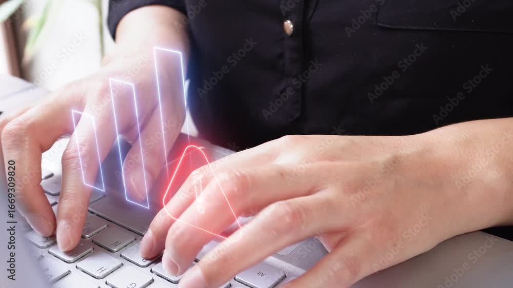 Poster charts with a crash warning. macro shot of a businesswoman working from her desk with a virtual icon