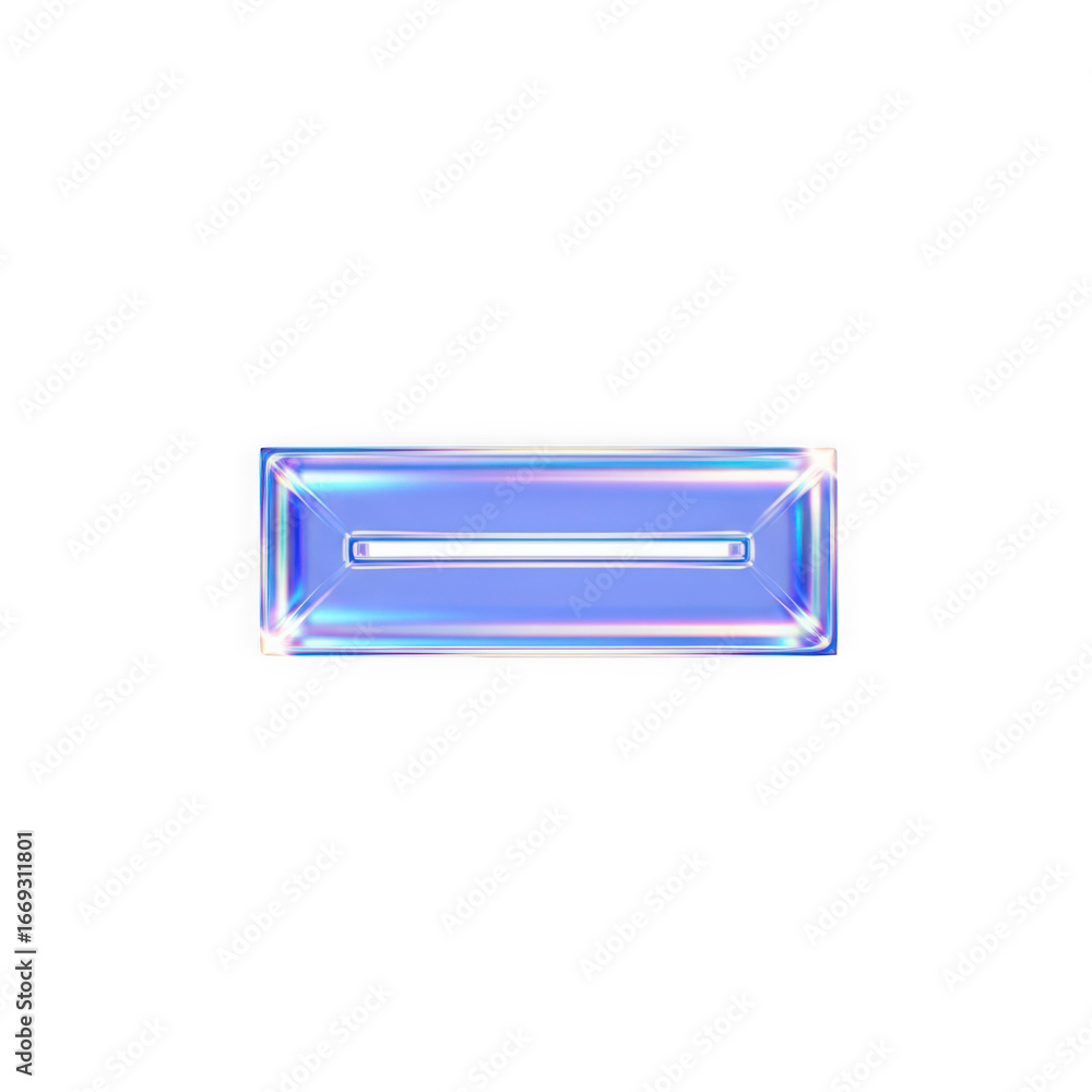 Poster 3d icon of abstract blue and purple rectangular shape with a glowing horizontal line, isolated on wh
