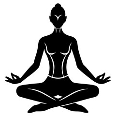Stylized silhouette of a woman meditating in lotus pose