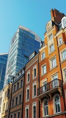 Fototapeta premium Modern and historic buildings juxtaposed against a clear sky