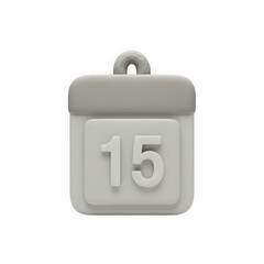 3d icon of 3d calendar icon showing the 15th day, isolated on transparent background