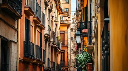 Naklejka premium Narrow, colorful streets of a European city