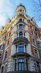 Obraz premium Ornate corner building with detailed facade