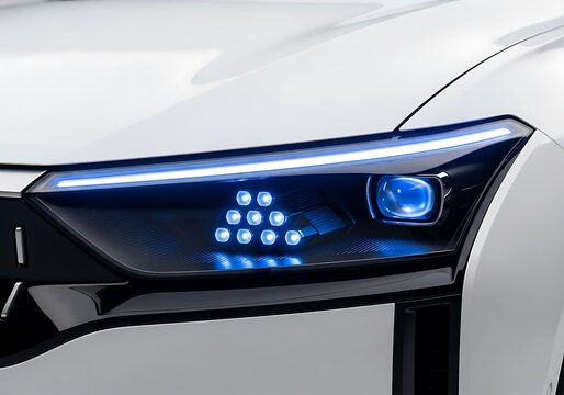 Closeup of a modern car headlight with led lights - Powered by Adobe