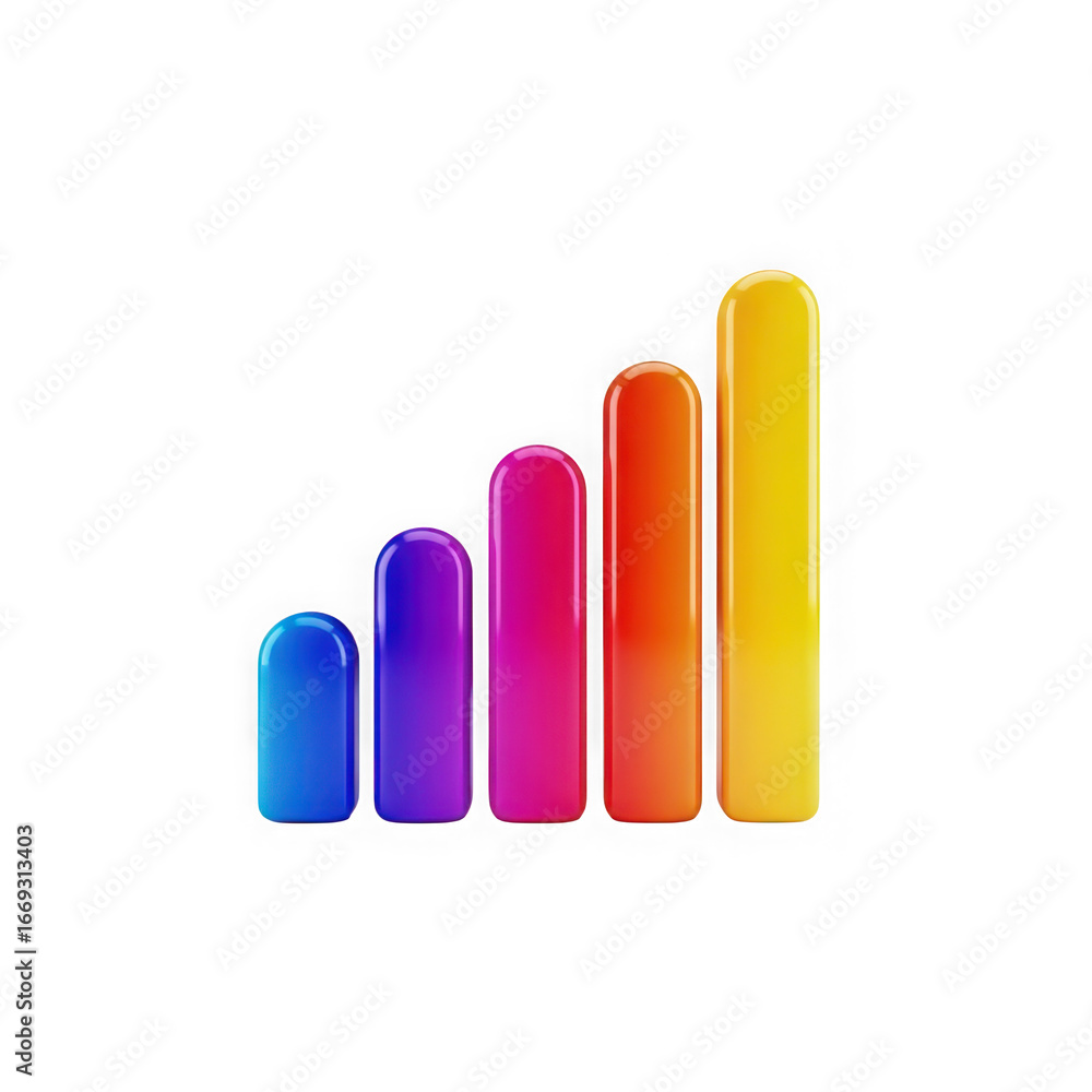 Poster 3d icon of colorful 3d bar graph showing upward trend isolated on transparent background