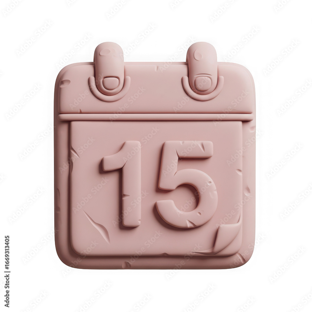 Poster 3d icon of 3d pink calendar icon with number 15 isolated on transparent background