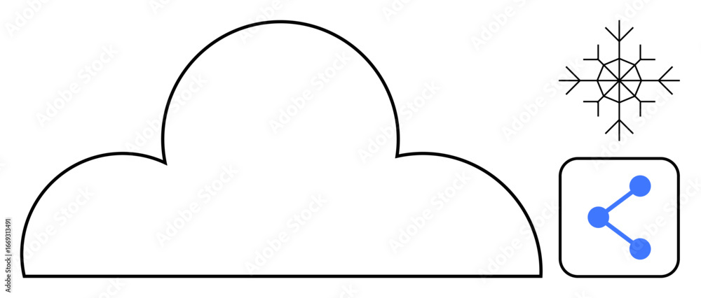 Poster cloud outline with snowflake and connection icon. ideal for weather forecast, cloud storage, data sh