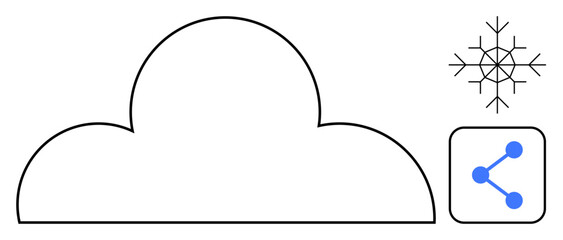 Cloud outline with snowflake and connection icon. Ideal for weather forecast, cloud storage, data sharing, winter season, communication, network systems, simple landing page