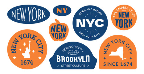 New york city vintage sreetwear style stickers and badges collection. Urban style city typography graphic design. © titusurya