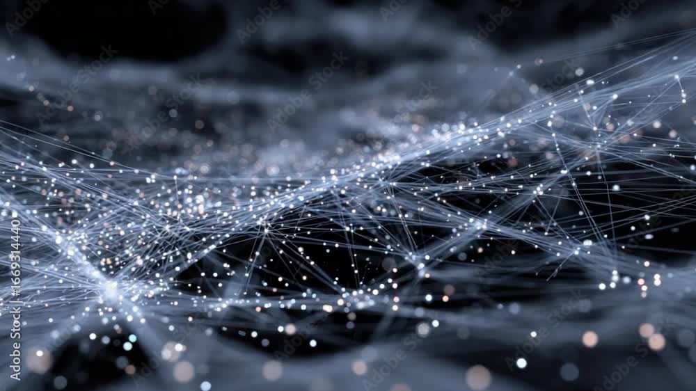 Poster digital neural network: a mesmerizing 3d rendering of interconnected nodes and flowing lines, repres