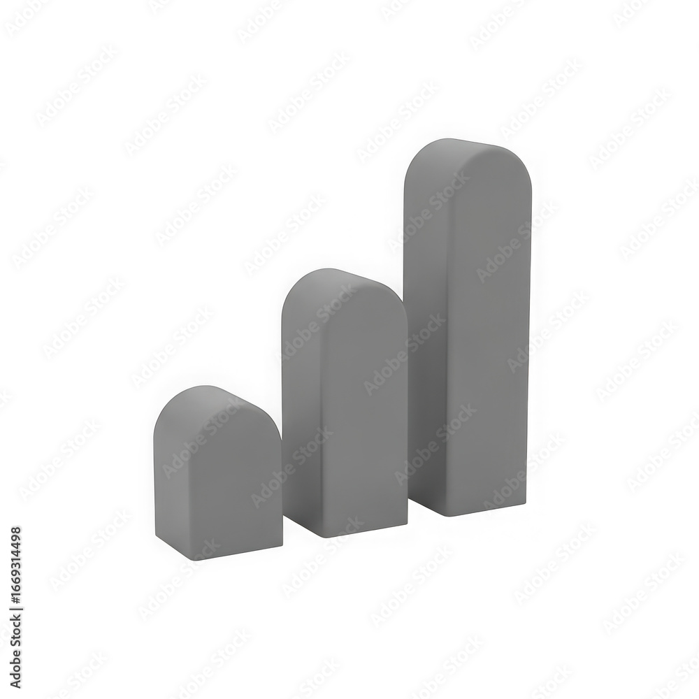 Poster 3d icon of three gray rounded rectangular blocks of increasing size isolated on transparent backgrou
