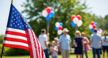 American flag with people and balloons patriotism celebration