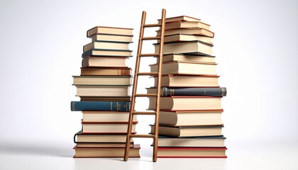 Ladder of Success Leaning on Two Tall Stacks of Books.