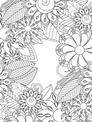 Fototapeta premium Coloring frame flowers for adults and kids 