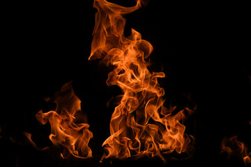 Fire flame isolate on black background. Burn flames, abstract texture. Art design for fire pattern,...