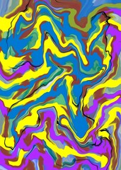 The background painting depicts abstract elements derived from the harmonious blend of colors and shapes created by hand-drawn strokes.