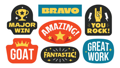 Naklejka premium Appreciation word stickers, badges, patchs collection. Amazing, bravo, great work, fantastic.