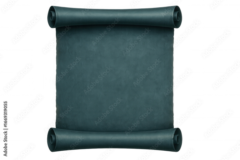 Poster rolled teal scroll with blank space for text or design, isolated on transparent background, creating