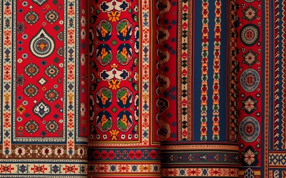 Yalda-themed textiles, such as Persian rugs and tablecloths. AI generative. High quality