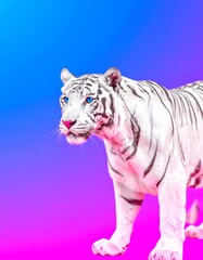 Fototapeta premium White tiger on vibrant gradient background
