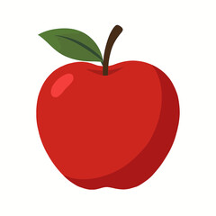 Flat Style Delicious Red Apple With Green Leaf Illustration Food