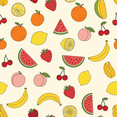 Colorful Handdrawn Tropical Fruit Seamless Pattern Background Illustration Design