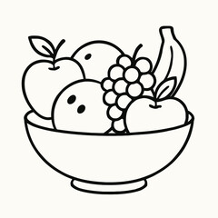 Outline Simple Handdrawn Fruit Bowl with Assorted Fruits Illustration